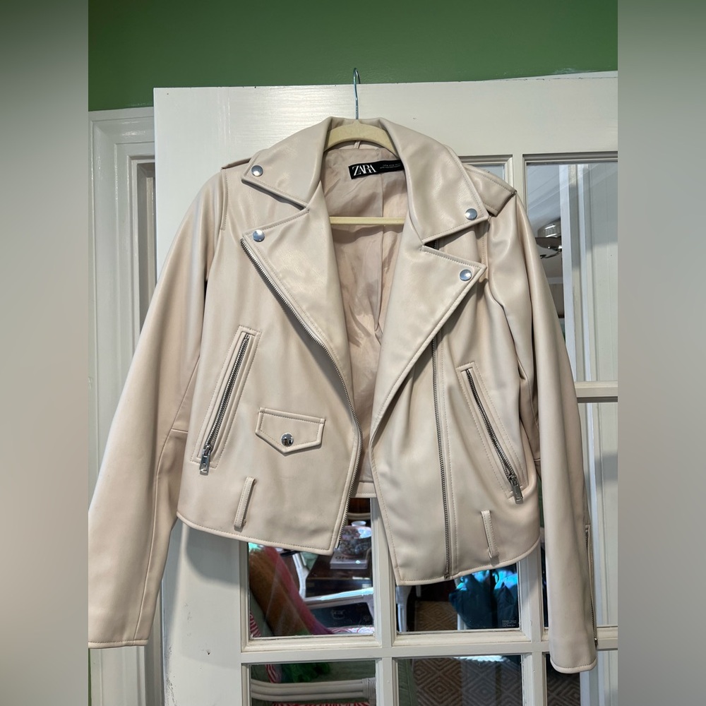 Zara moto biker jacket faux leather cream
